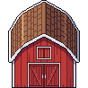 cozy red barn, wooden silo